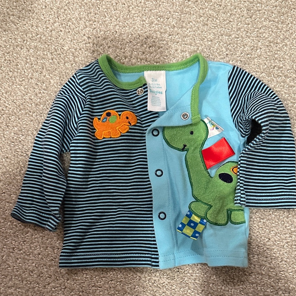 Taggies Striped Dinosaur Baby Cardigan 0-3